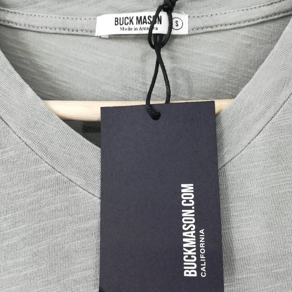 Buck Mason V-neck Slub Curved Hem T-Shirt Size S New NWT Green Short Sleeve - Picture 11 of 11